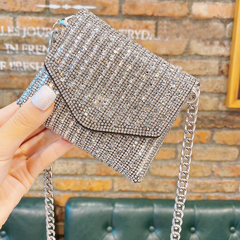 Luxury Designer Evening Clutch Bag Handle Rhinestones silver Shiny Crystal  Wedding Purses and Handbag Shoulder Bag mini bag