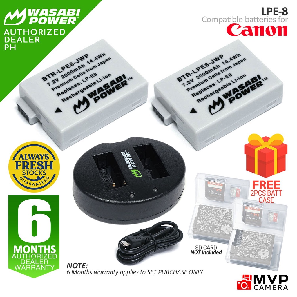 AUTHORIZED PH WASABI POWER Canon LP E8 Battery And DUAL USB Charger LPE8 MVP CAMERA Shopee