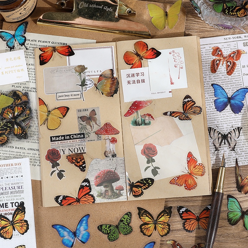 40 Pcs Creative Beautiful Butterfly Series Stickers Student Handbook ...
