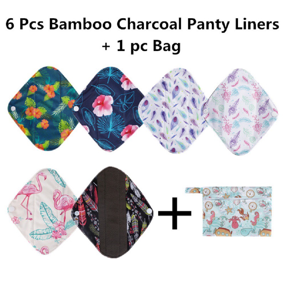 6Pcs/Set Reusable Menstrual Pads Charcoal Bamboo Cloth Sanitary