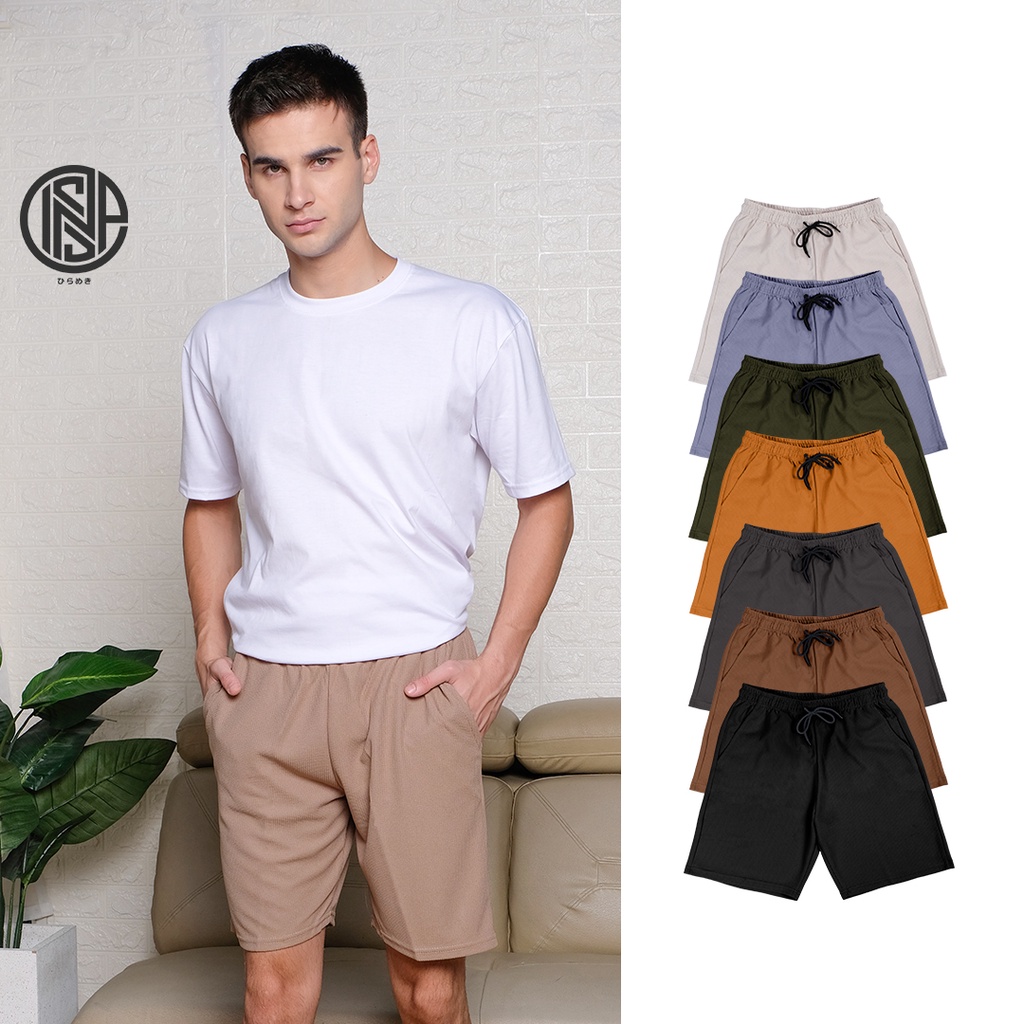 INSPI Waffle Shorts for Men with Pockets Plus Size Drawstring Casual Plain  Shorts For Woman