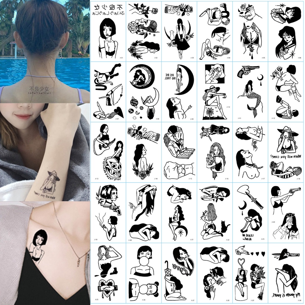 30pcs Sexy Fake Tattoo Stickers Old School Temporary Tatoo For Hands