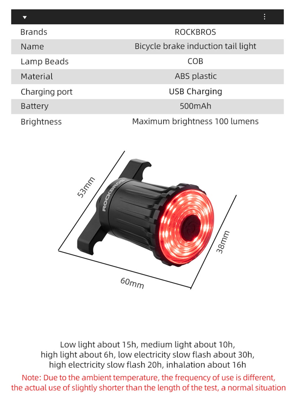 rockbros tail light manual