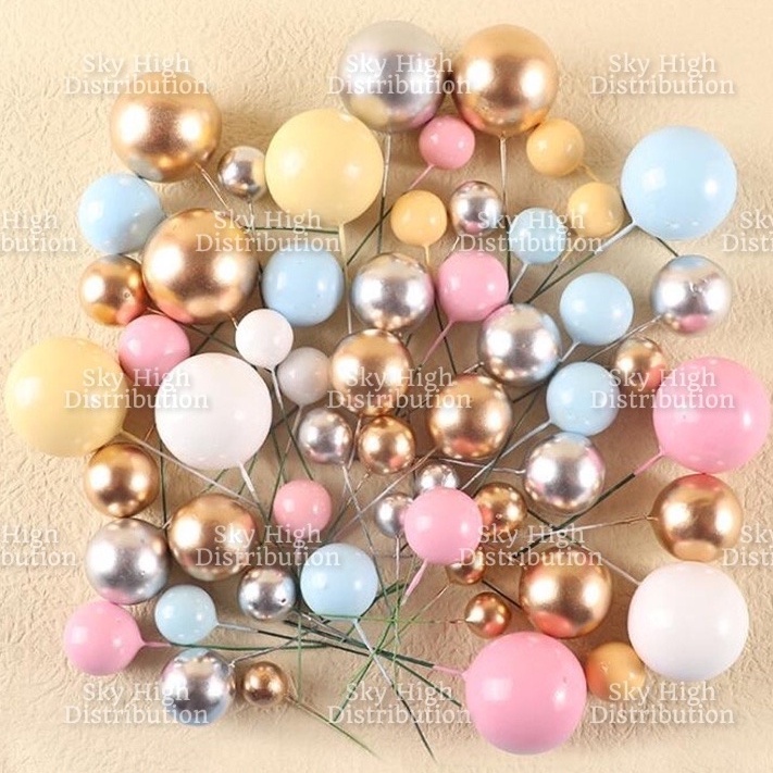 Balls Cake Topper Gold Silver White Yellow Pink Blue Decoration