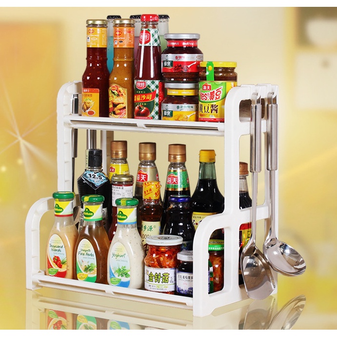 Creative doublelayer kitchen rack seasoning storage rack floorto