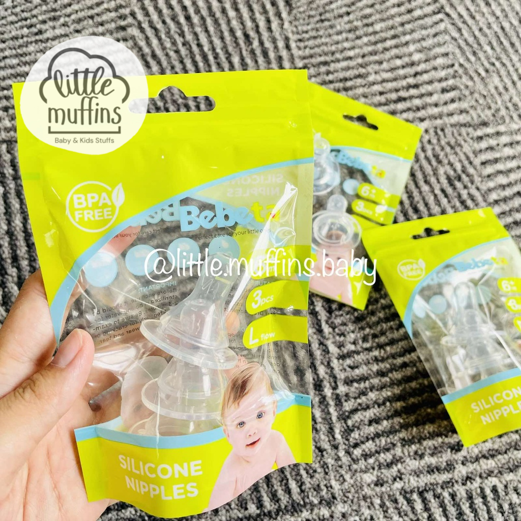 BEBETA New! 3 pcs Silicone Baby Reg Neck Bottle Nipples BPA Free (BT