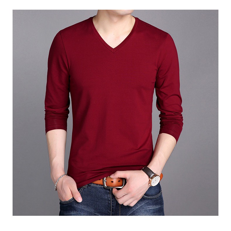 Media.ph Long sleeve T shirt for Men's men Tops Men V Neck Tees plain ...