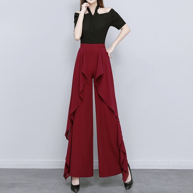 Chiffon Flared Pants Women Long Flare Leggings Sexy Palazzo Wide Leg ...