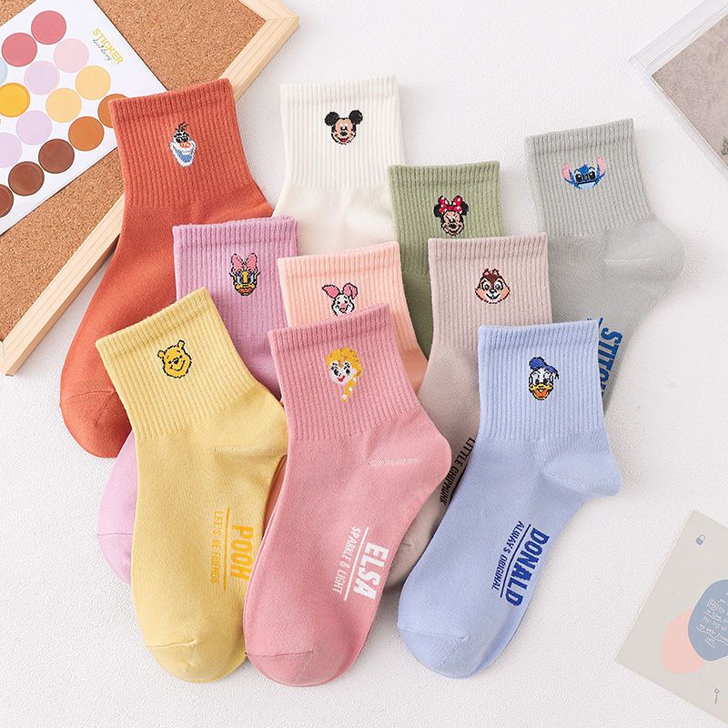 KAKA Cartoon Socks Disney Women's Cute Student Candy Color Middle Tube ...
