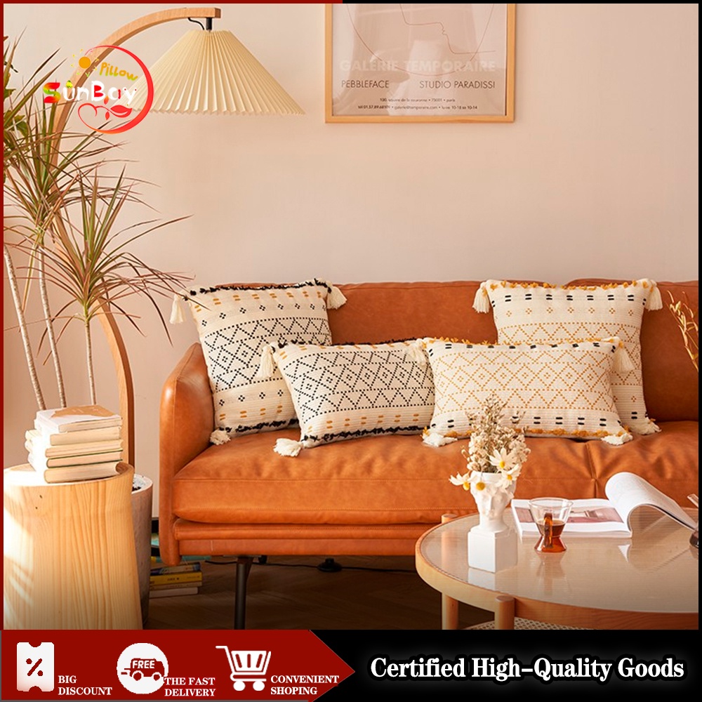 Boho Throw Pillow Covers Decorative Tufted Cushion Cover Hand-Woven Tassel  Cotton Pillow Case for Sofa Bed Nordic Home Decor