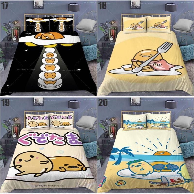 YYDS Gudetama 3in1 Bedding Set Bed Sheet Quilt Cover Pillowcase Bedroom