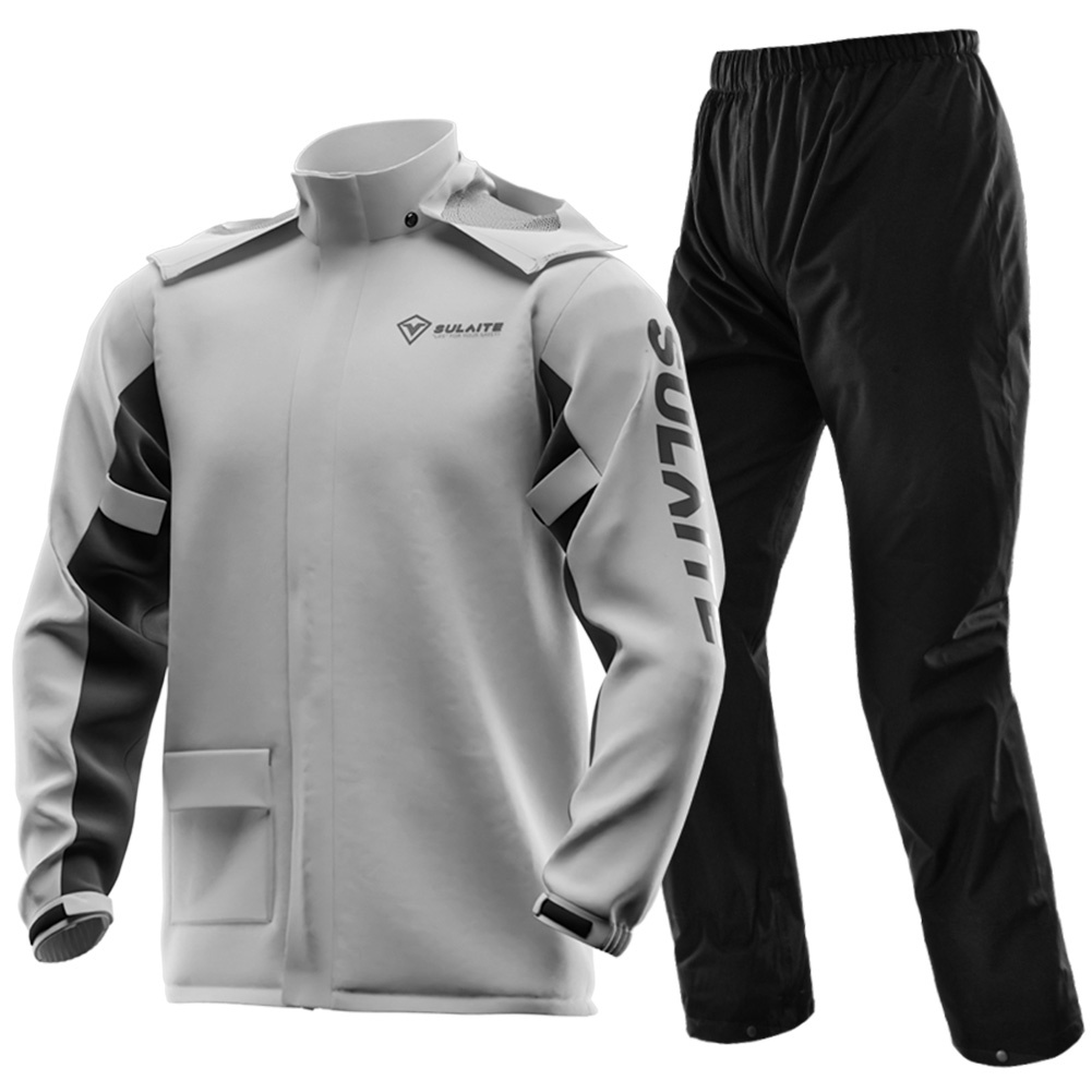 Sulaite New Grey Reflective Motorcycle Raincoat Suit Lightweight