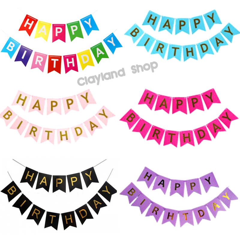 Happy Birthday Banner Flags With String Party Decorations | Shopee ...