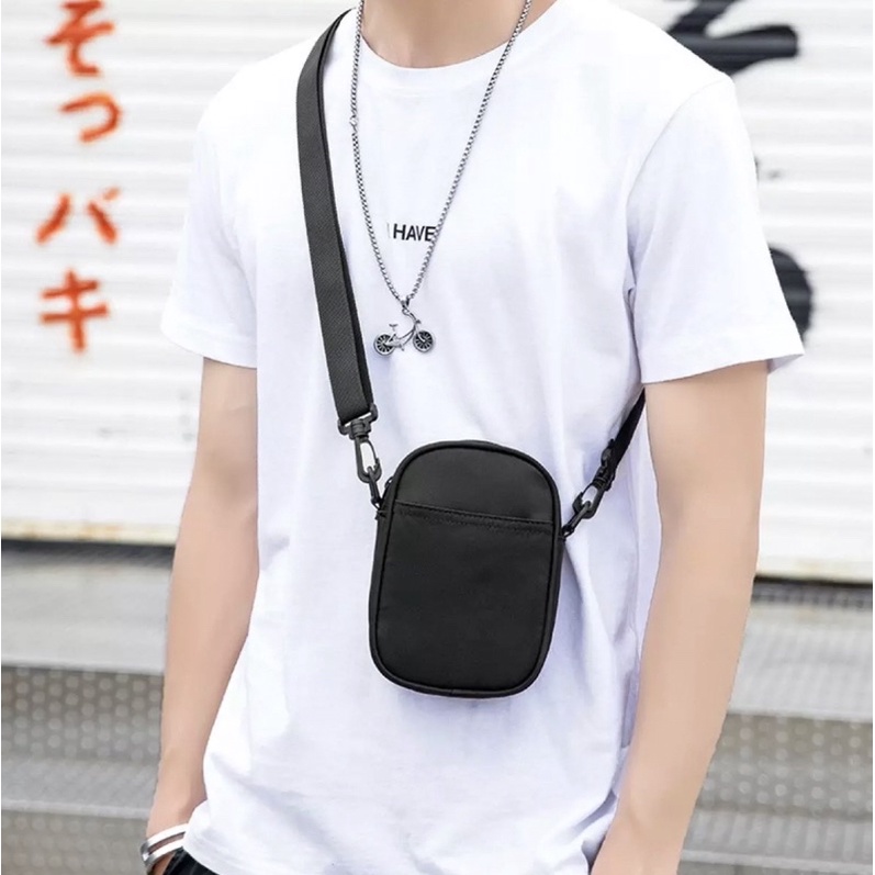 Janpan Fashion Men Phone Crossbody Bag Mini Black Nylon Shoulder Bag ...