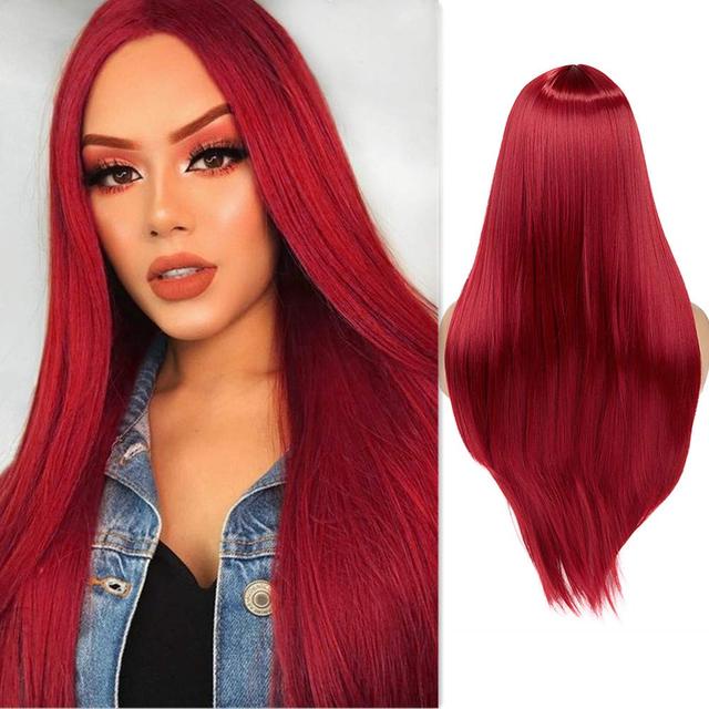 Red Straight / Wavy Wig with Bang Red Wig Cosplay Wig Heat Resistant ...