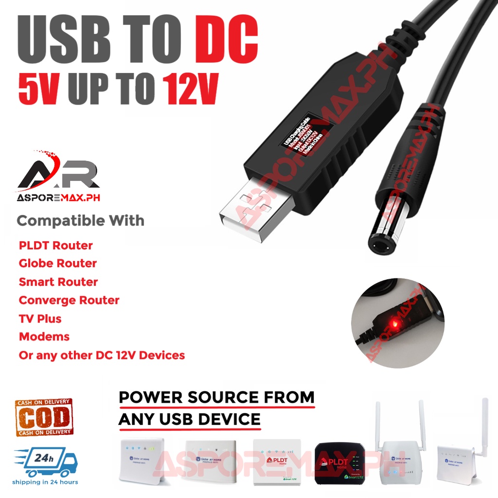 5V up to 12V USB to DC 5.5mm CHARGING CABLE CHARGER FOR 12V