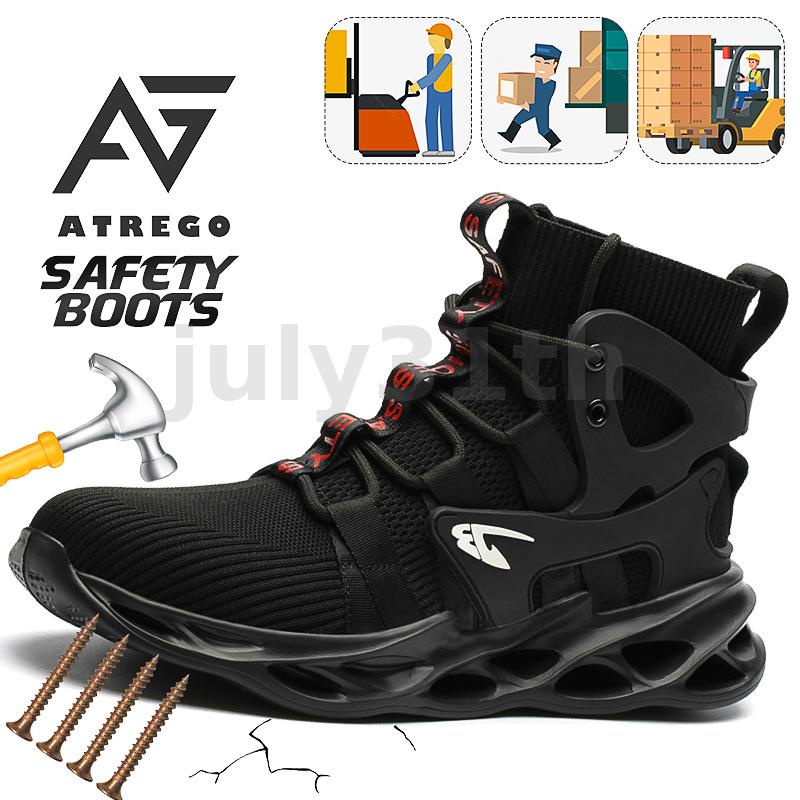 AtreGo Mens Safety Shoes Work Steel Toe Boots Trainers Hiking Sneakers