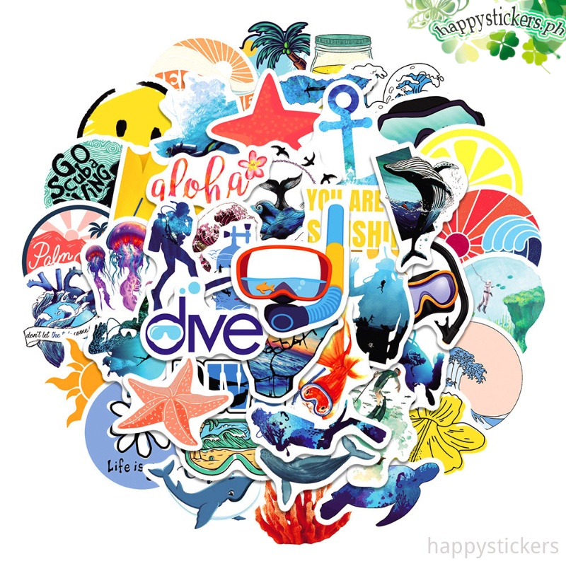 50pcs Diving Adventure Dive Decal Ocean Vinyl Stickers for Laptop Water ...