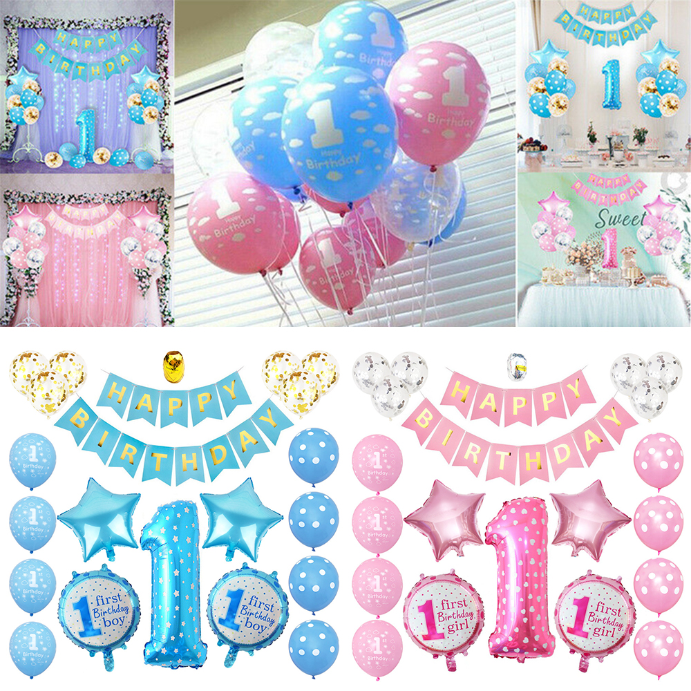 1st/2nd Happy Birthday Balloon Set My First Party Decorations Kids Baby ...