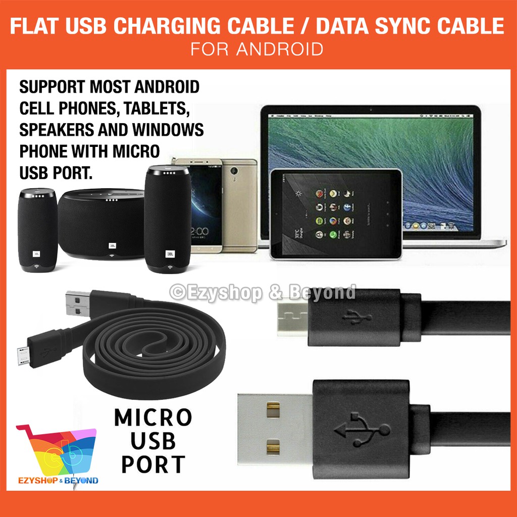 Flat USB Charging Cable Data Sync Cable 1 Meter Long (2-in-1 Function ...