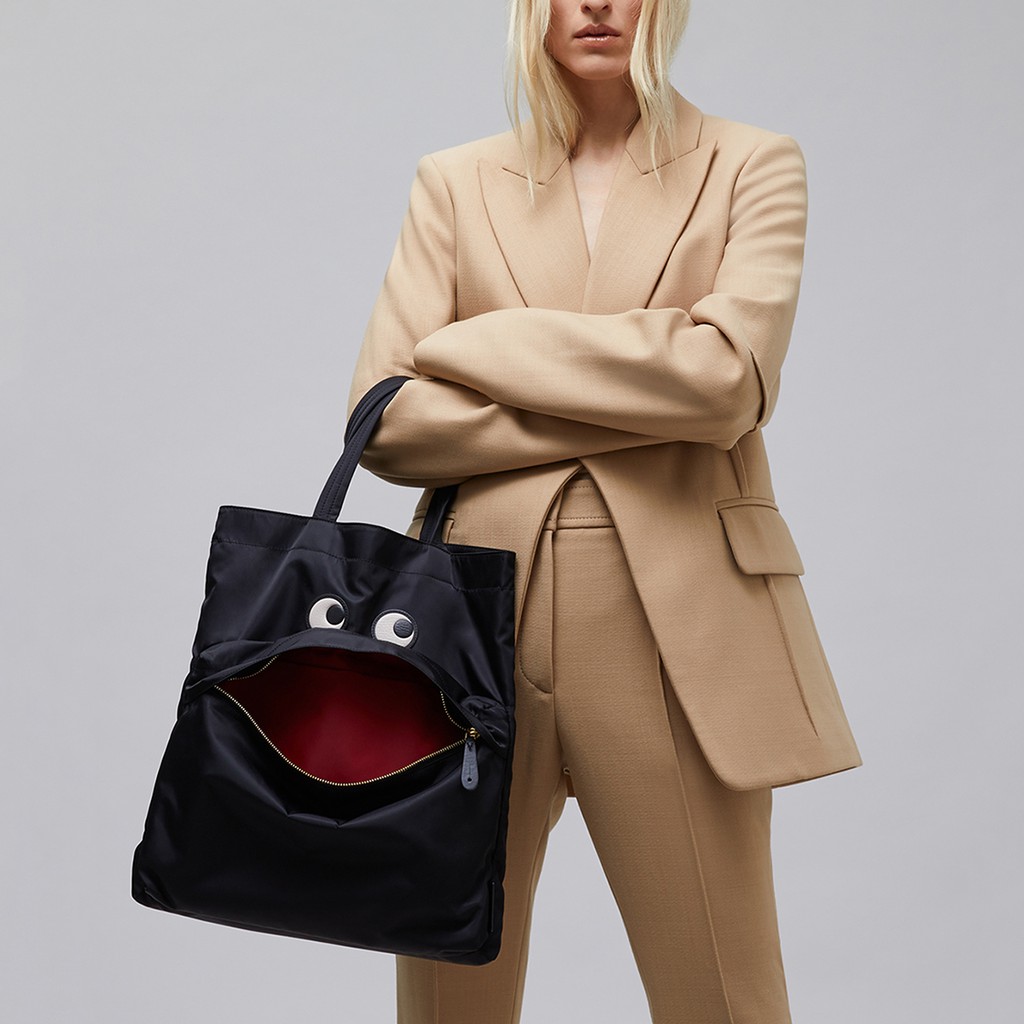 Anya Hindmarch Portrait Eyes Nylon Tote Bag With Leather Eyes Applique And Front Zip Pocket Shopee Philippines