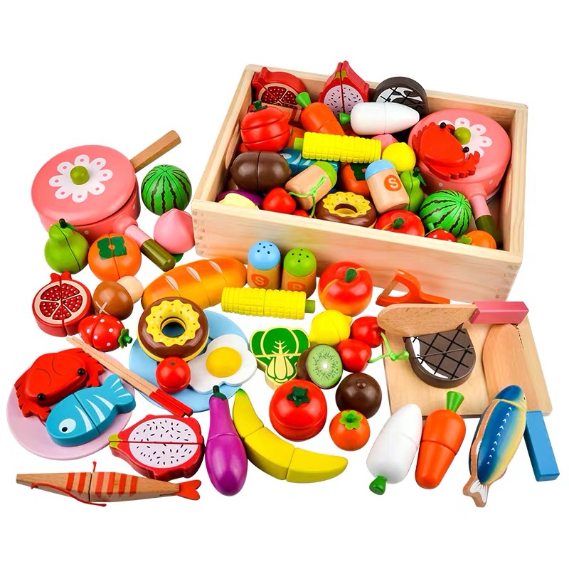 ED shop Wooden Pretend Play Cutting Fruits Vegetables Foods Kitchen ...