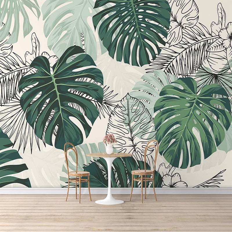 Self-Adhesive Wallpaper Modern Tropical Plant Photo Wall Murals Living ...