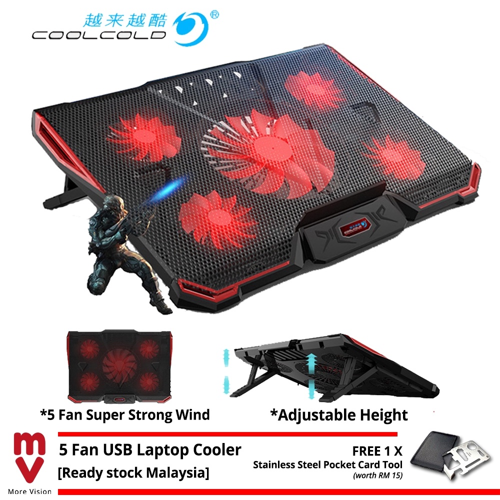 CoolCold V4 Powerful USB Laptop Cooler Pad 5 Fans Ice Cooling ...