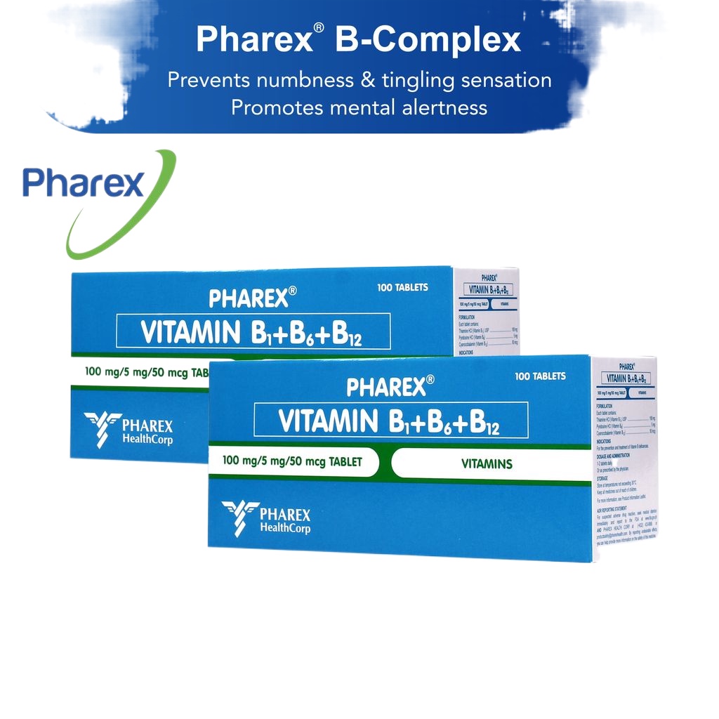 Pharex Vitamin B1+B6+B12 100mg/5mg/50mcg 100 Tablets Set of 2