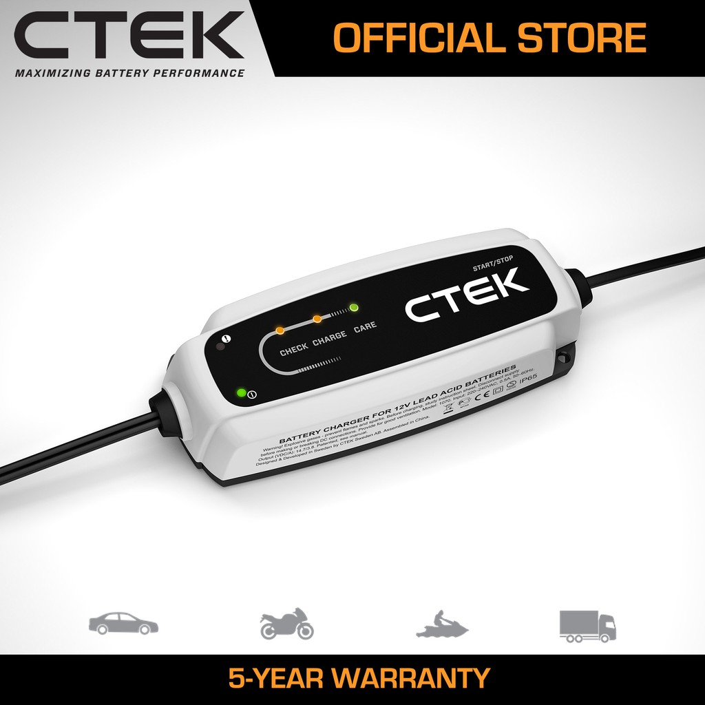 CTEK CT5 Start/Stop Battery Charger – Automatic 12V Lead-Acid Charger – For Cars, SUVs, Boats – 40-107