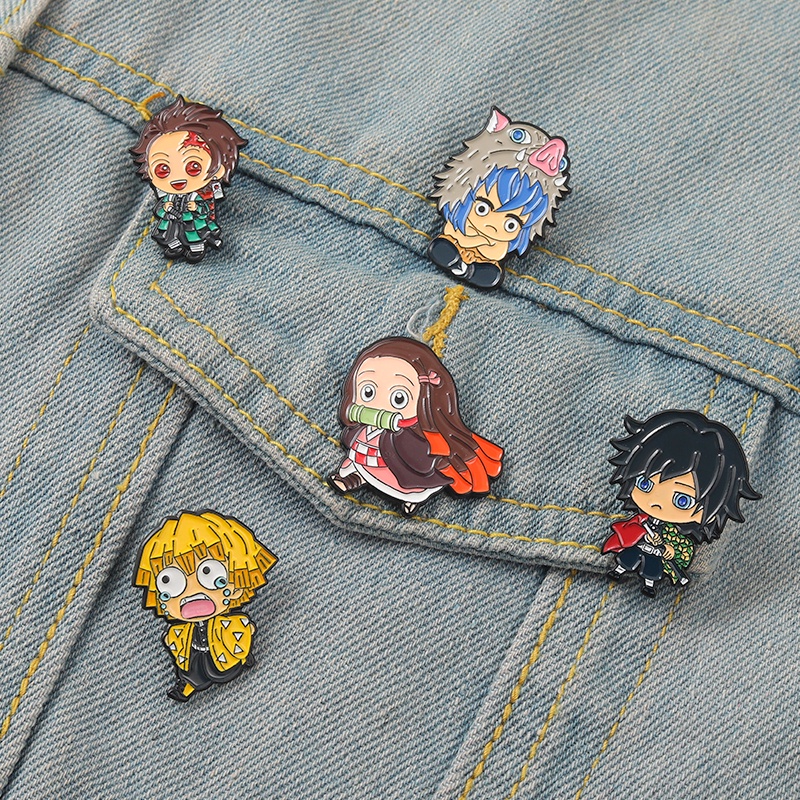 5 Styles Japanese Anime Enamel Brooch "Demon Slayer" Lapel Pin Backpack ...