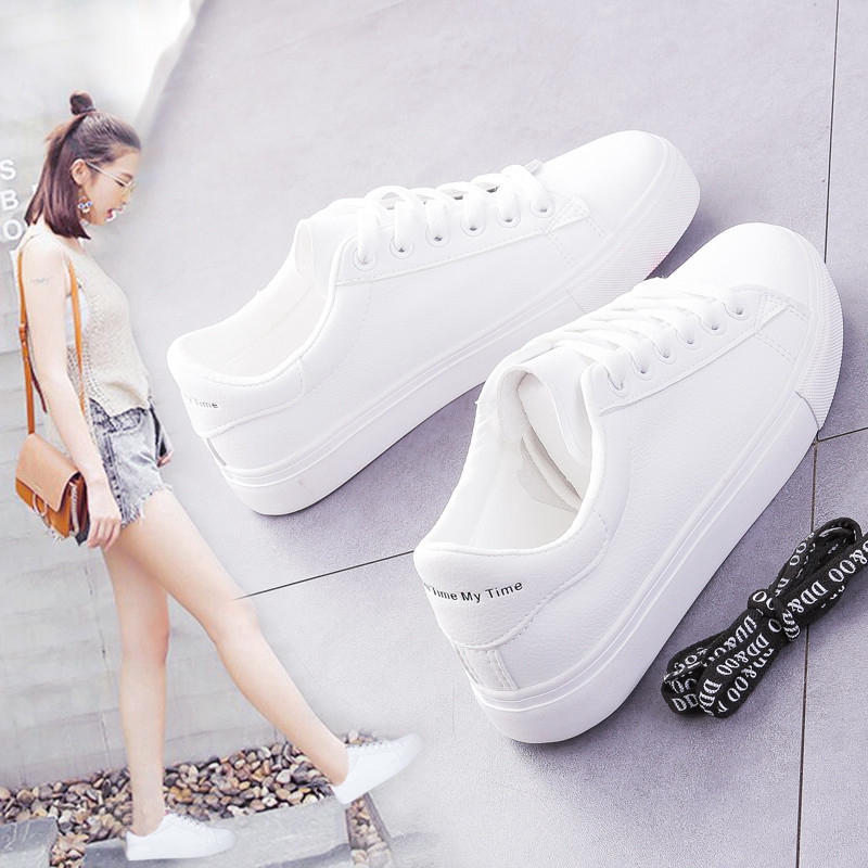 Women s Leather White Shoes Ladies Student Classic Flat Sneakers