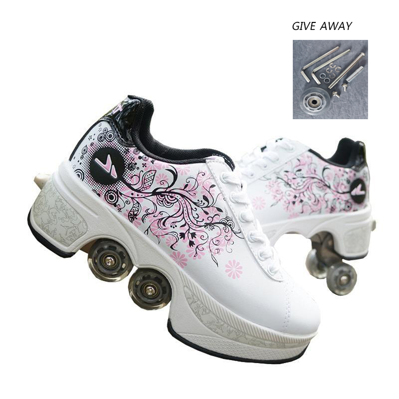 Fashion adult children's Heelys New type of dual purpose roller skates  shoes, shoes, shoes, shaking, shoes, shaking, red, four rounds of tiktok,  white