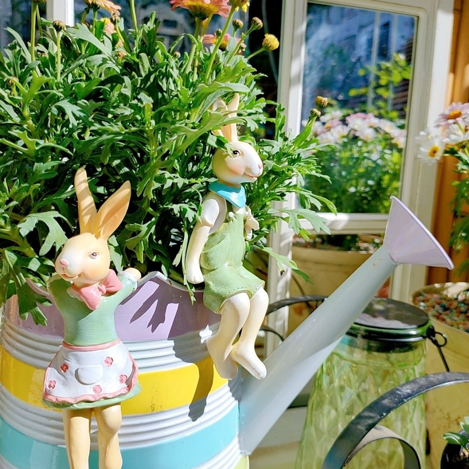 Garden Decoration Resin Couple Rabbit Flower Vase Pot Pendant Groceries ...