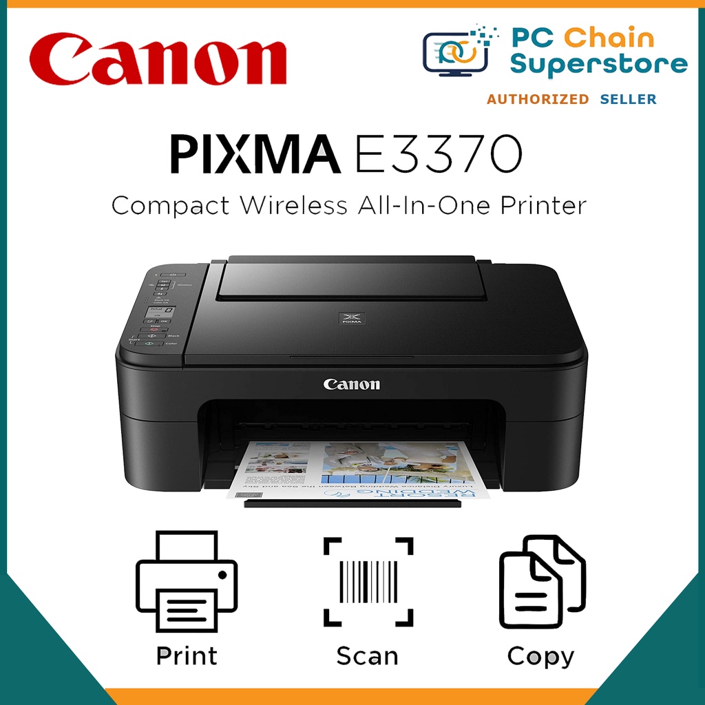 Canon Pixma E3370 Compact Wireless All-In-One Cartridge Printer w/ LCD ...
