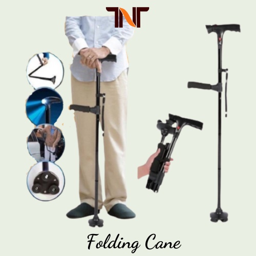Trusty Cane Folding LED Light Walking Stick with Flash Light for Elders