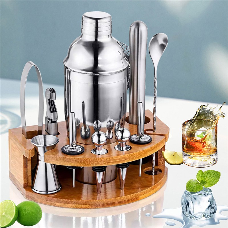 12 Piece Cocktail Shaker Bar Set w/ Bamboo Stand