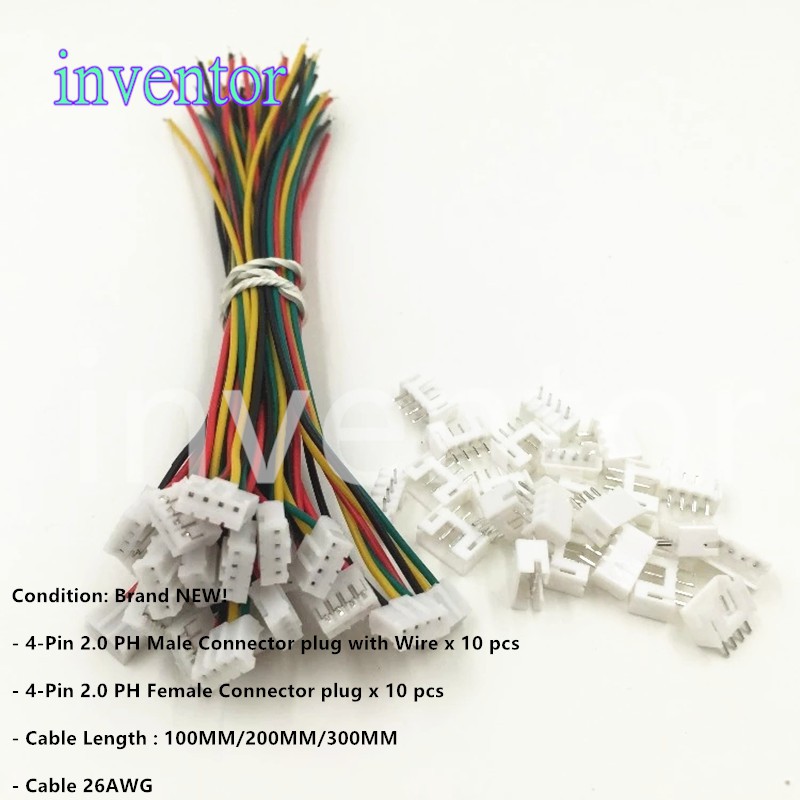 10 Sets Mini Micro Jst 20 Ph 4 Pin Connector Plug With Wires Cables 100mm 200mm300mm 10cm 6160