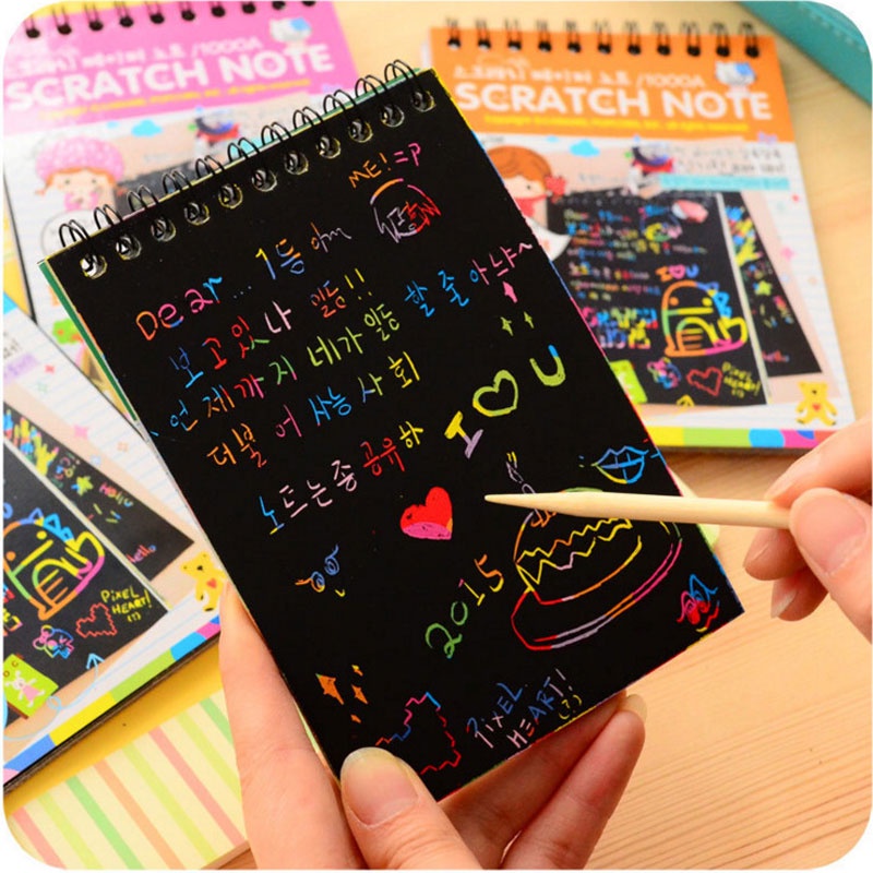 1 Book Colorful Dazzle Scratch Note Sketchbook Paper Graffiti DIY Coils ...