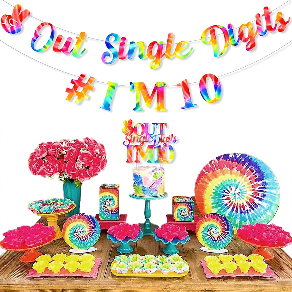 Joymemo double digits birthday banner girl tie dye 10th birthday