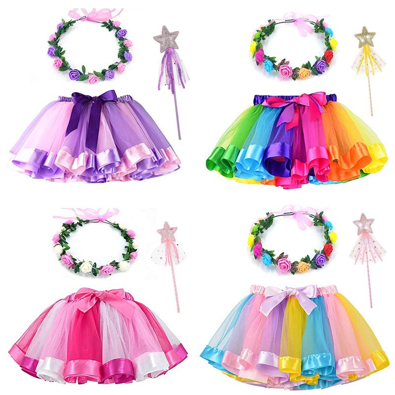 Layered Ballet Tulle Rainbow Tutu Skirt For Little Girls Carnival Dress Up With Colorful Hair Bowknot Sky Blue 2 4 Years