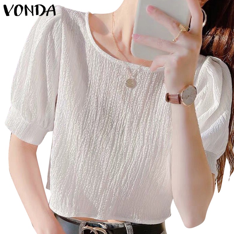 Round Neck Lantern Sleeve Blouse