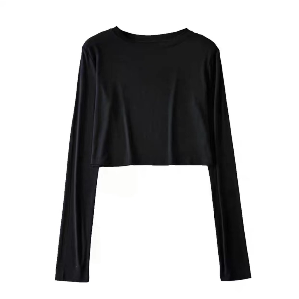 Angelcity Round Neck Long Sleever Korean Semi Crop Top WIN | Shopee ...