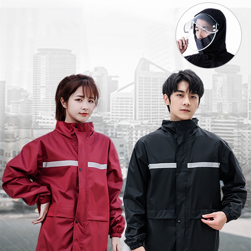 Rain Jacket Raincoat Suit with Reflective Strip Men Women Rain