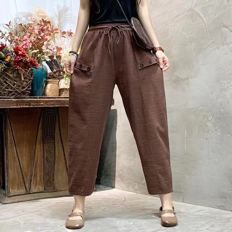 Ginza6 Trousers Ethnic Literary Harem Pants Cotton Fabric Retro Loose ...