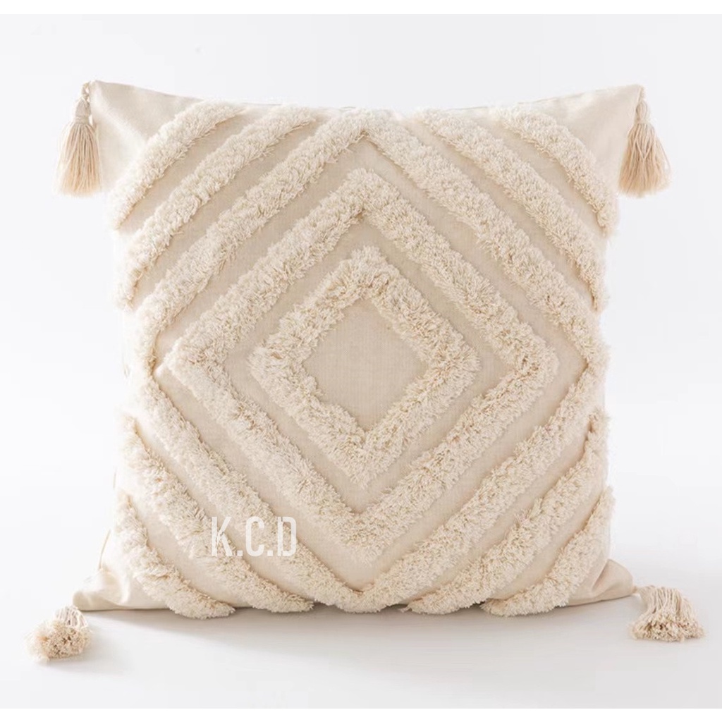 Woven Tufted Boho Throw Pillow Covers 18X18, Decorative Pillow Covers