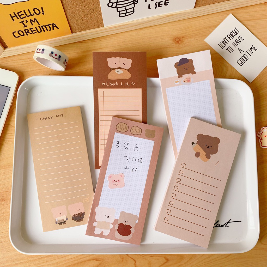 Bear-shaped Note 50 rectangular sheets 5 cute designs Cuahangso24 ...