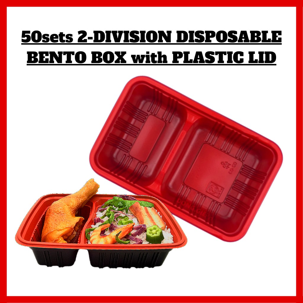 10s, 25s, 50s) 2-Division Disposable Bento Box with Plastic Lid
