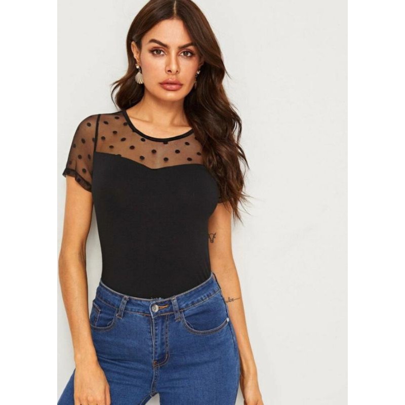 SHEIN Elegant Black Mesh Blouse Top for women