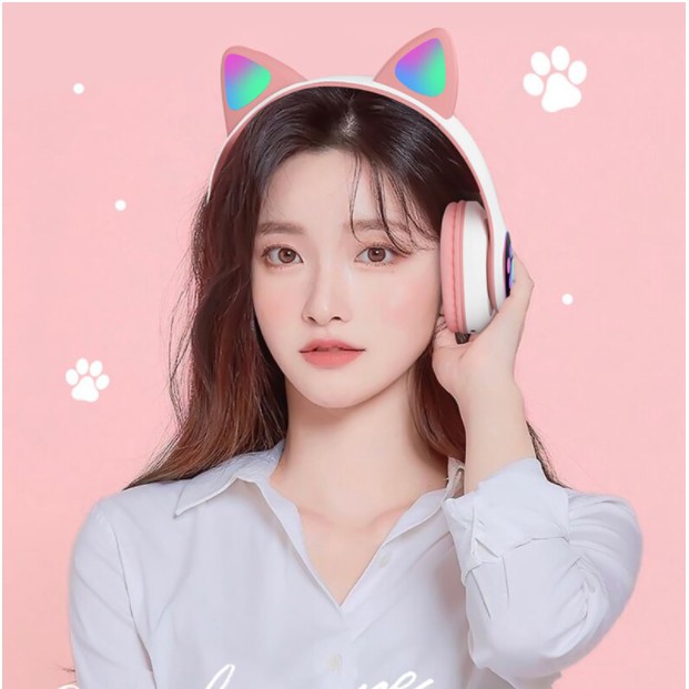 HIFI Cat Ear Headphones Bluetooth Wireless Headsets built-in mic ...